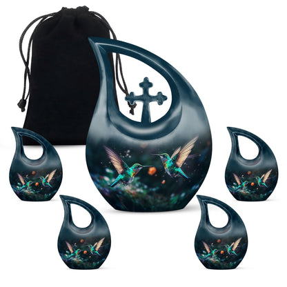 10-Inch Hummingbird theme Cross Drop cremation urn, 