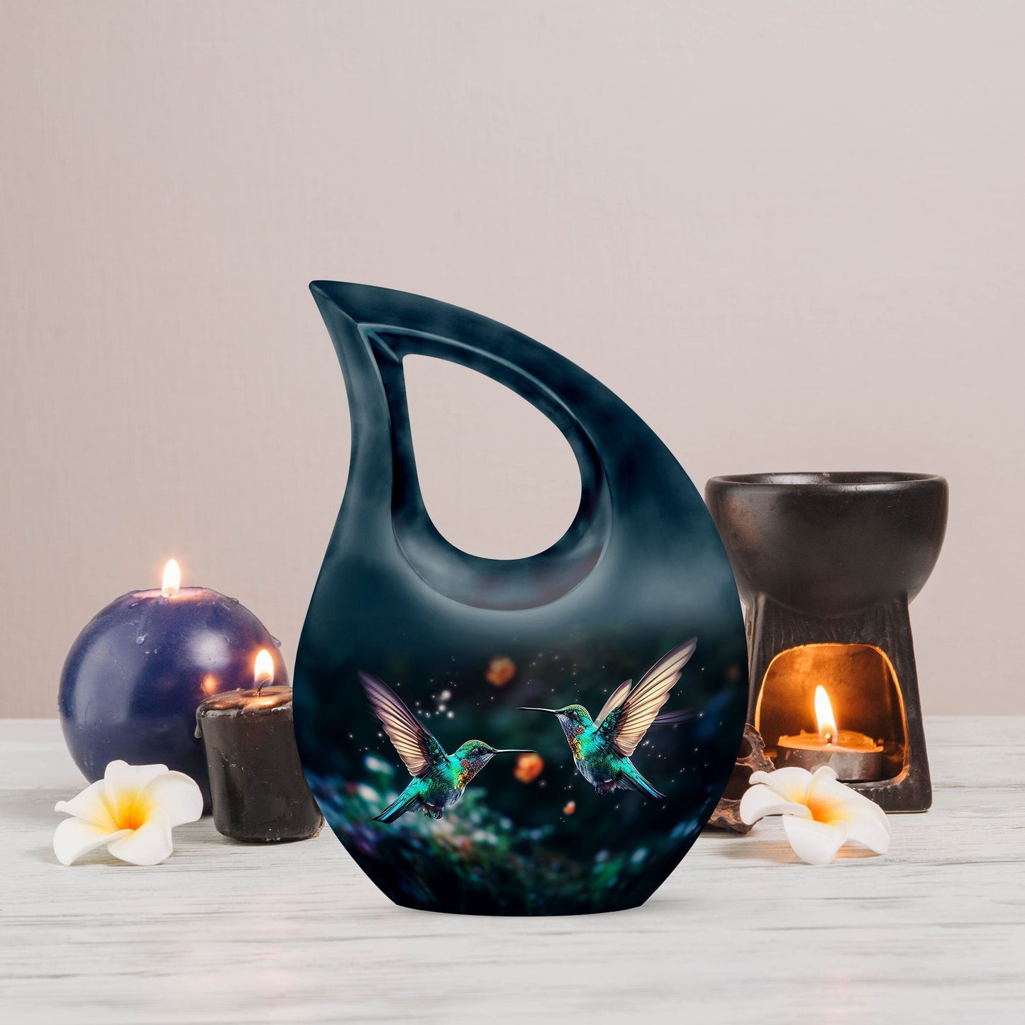 10-Inch Hummingbird theme Cross Drop cremation urn, 