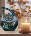 10-Inch Hummingbird theme Cross Drop cremation urn, 