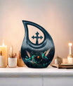 10-Inch Hummingbird theme Cross Drop cremation urn, 