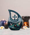 10-Inch Hummingbird theme Cross Drop cremation urn, 