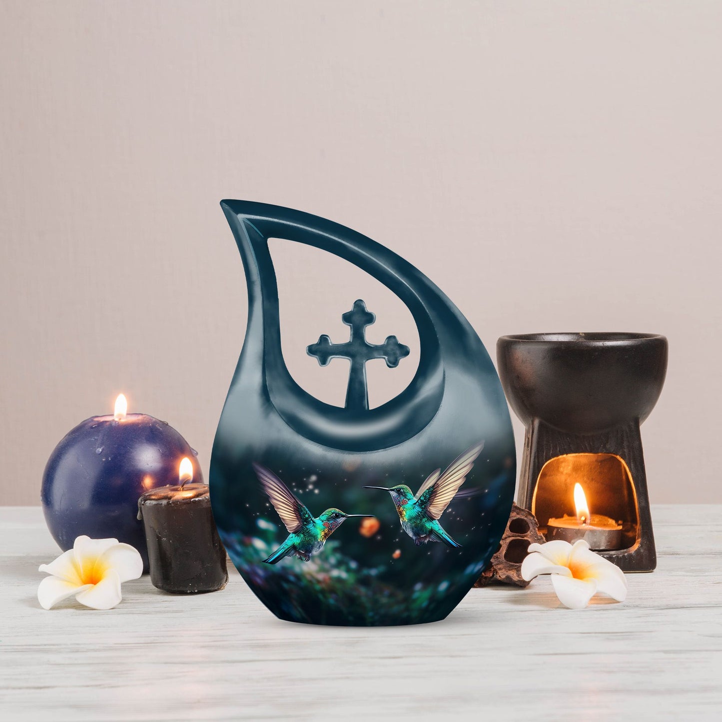 10-Inch Hummingbird theme Cross Drop cremation urn, 