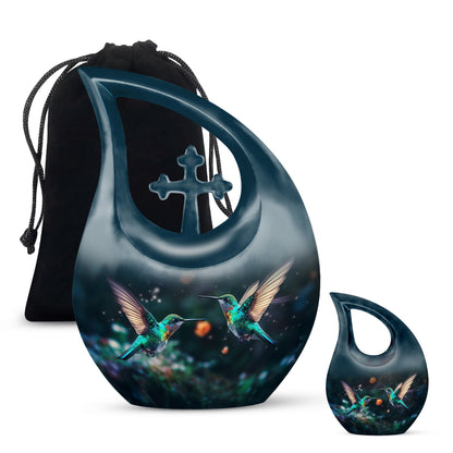 10-Inch Hummingbird theme Cross Drop cremation urn, 