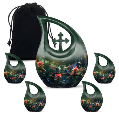 10-inch Humming Bird Themed Cross Drop Large Urn 