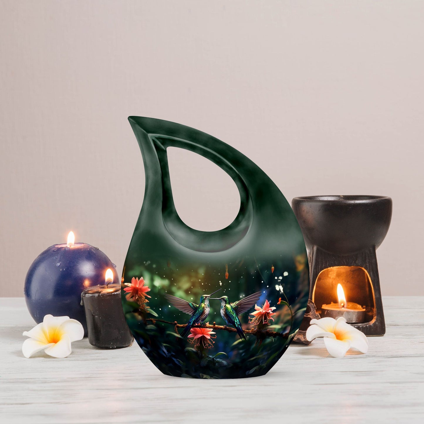 10-inch Humming Bird Themed Cross Drop Large Urn 
