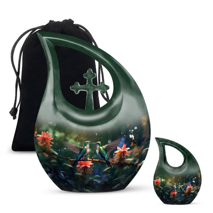 10-inch Humming Bird Themed Cross Drop Large Urn 