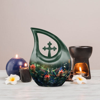 10-inch Humming Bird Cross Drop Urn, 