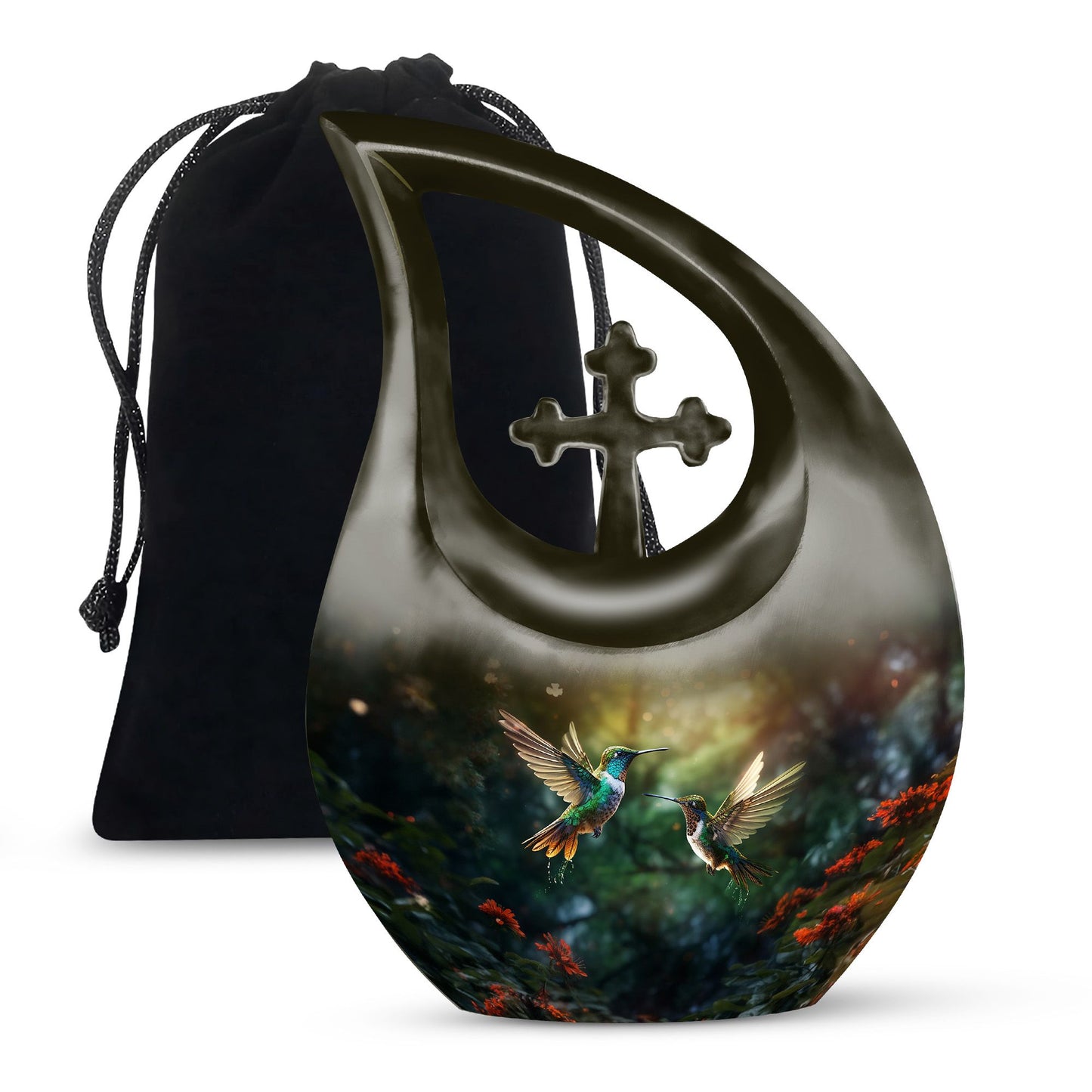 10 inch Humming Bird Cross Drop urn 