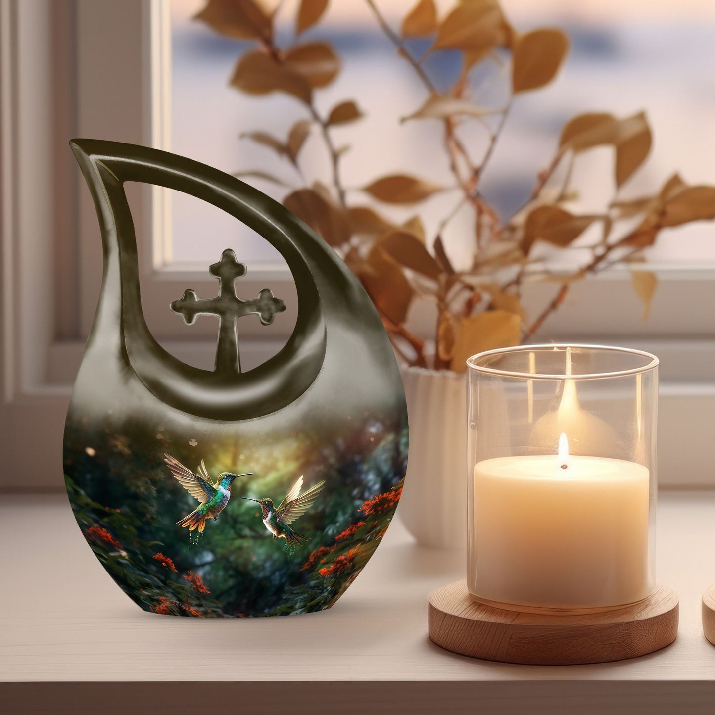 10 inch Humming Bird Cross Drop urn 