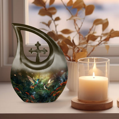 10 inch Humming Bird Cross Drop urn 