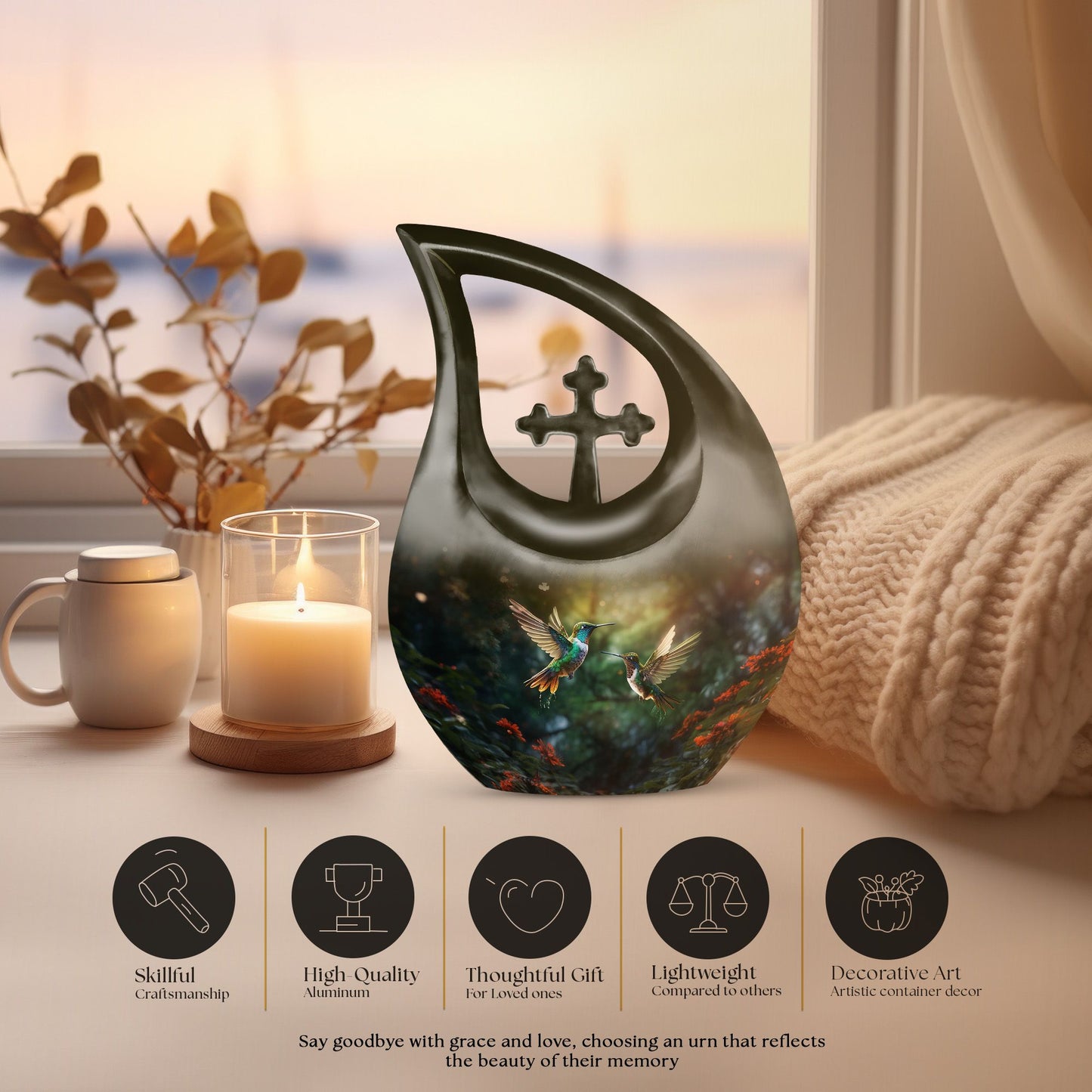 10 inch Humming Bird Cross Drop urn 