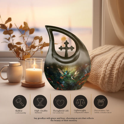 10 inch Humming Bird Cross Drop urn 