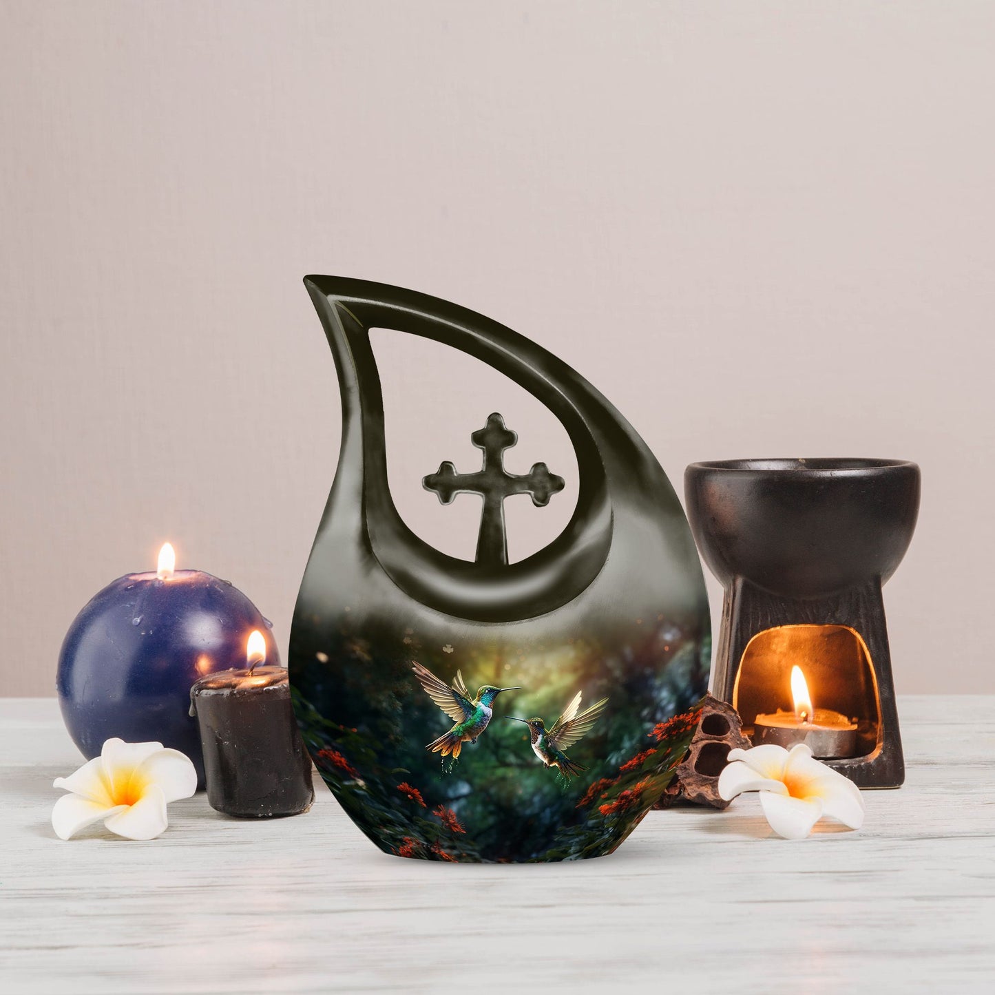 10 inch Humming Bird Cross Drop urn 