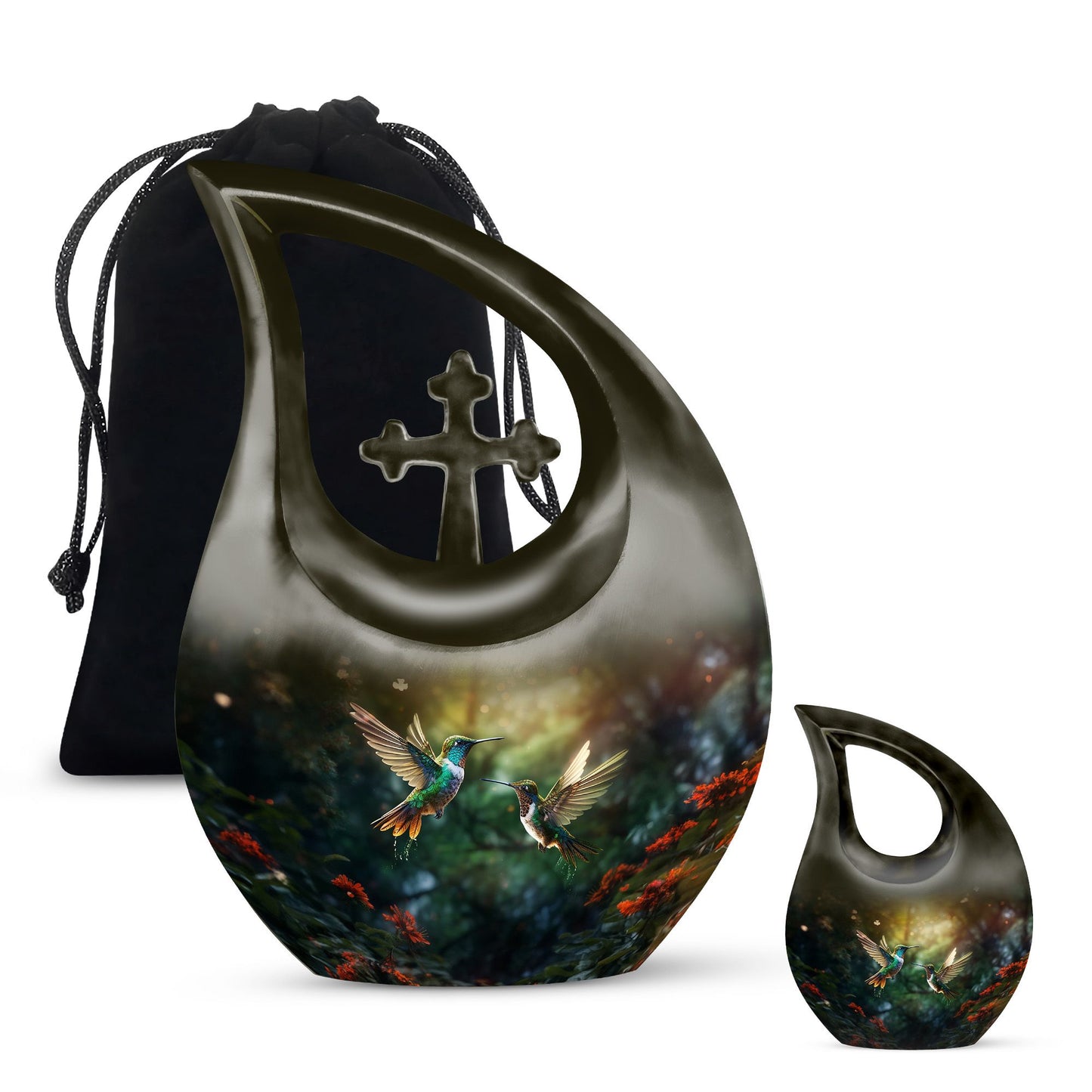 10 inch Humming Bird Cross Drop urn 