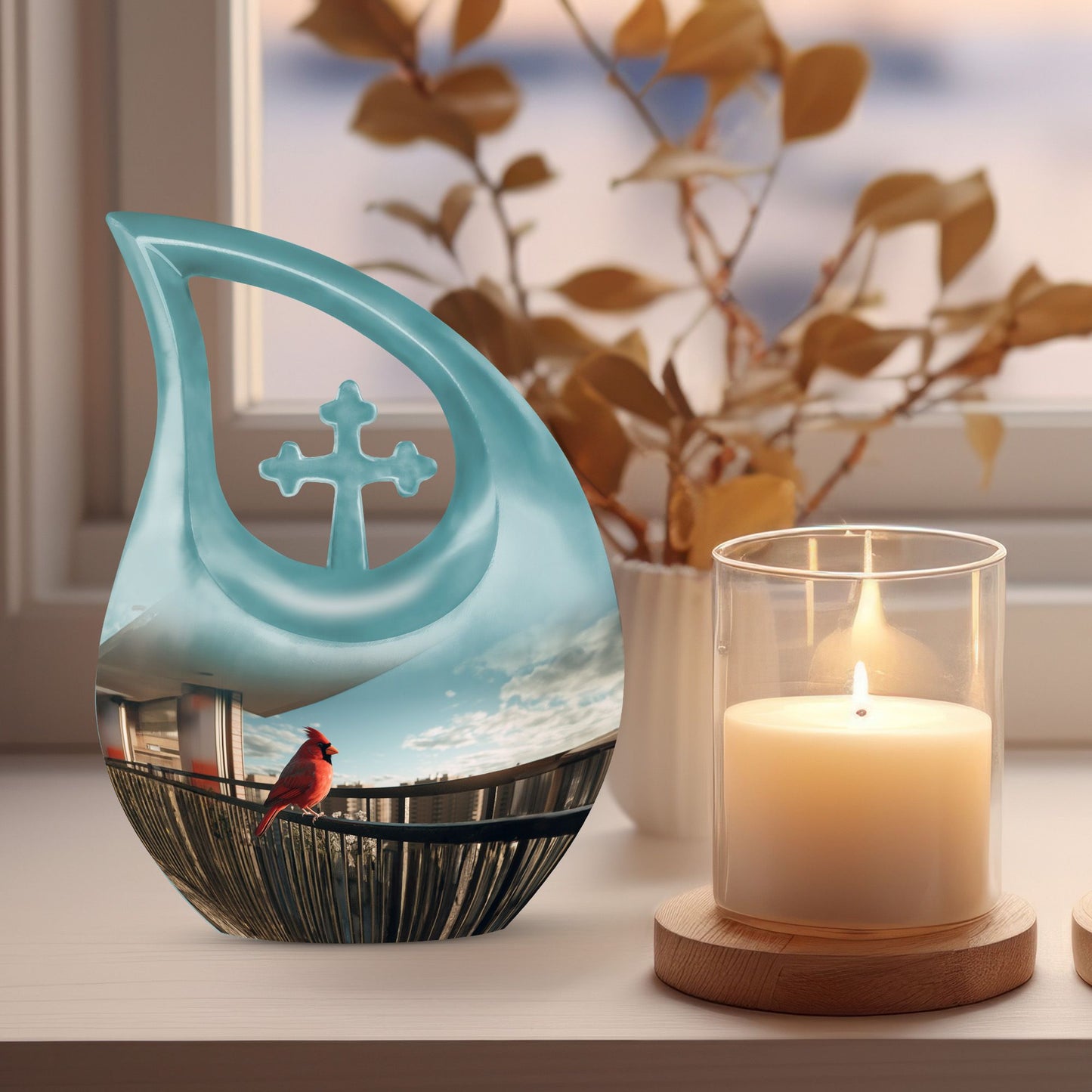 10-inch Cardinal Bird Urn, 
