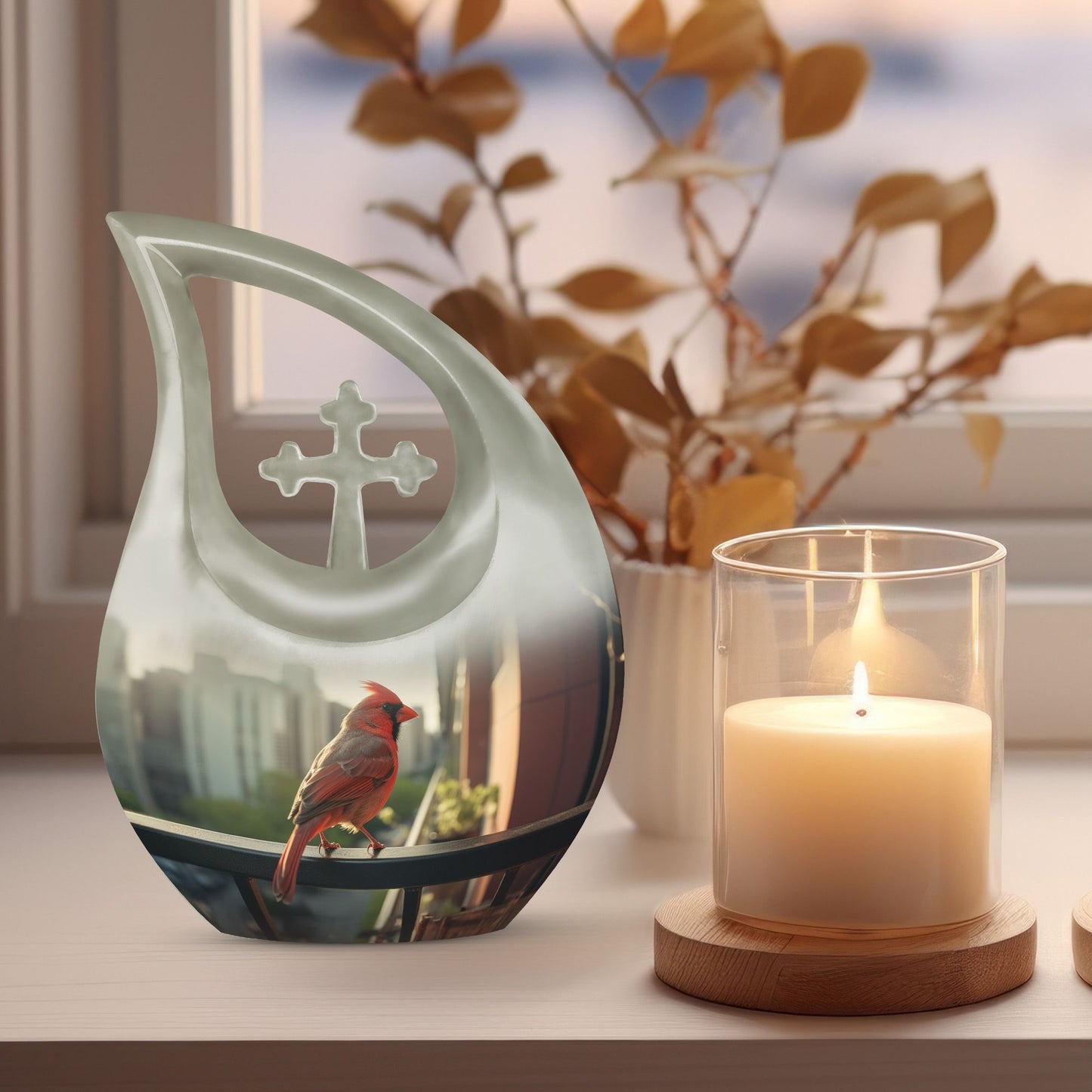 10-inch Cardinal Bird Urn 