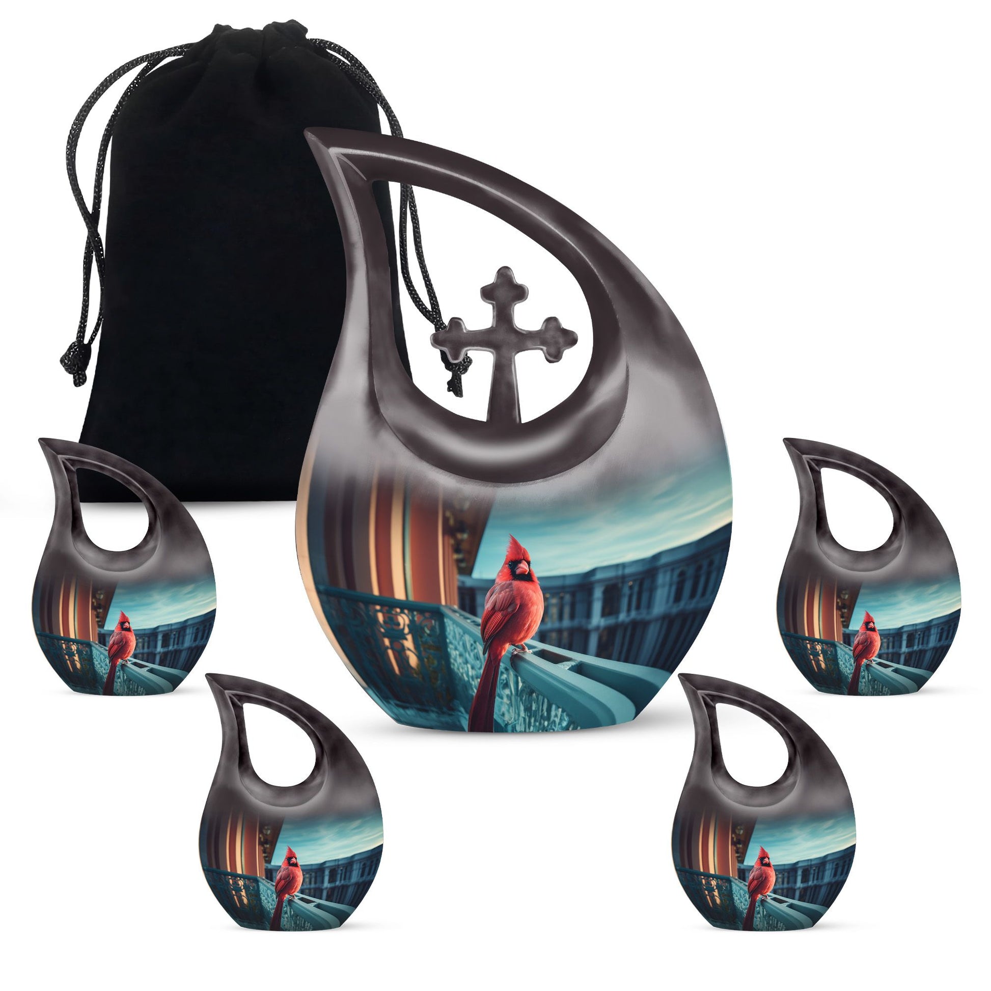 10-inch Cross Drop design Cardinal Bird Urn