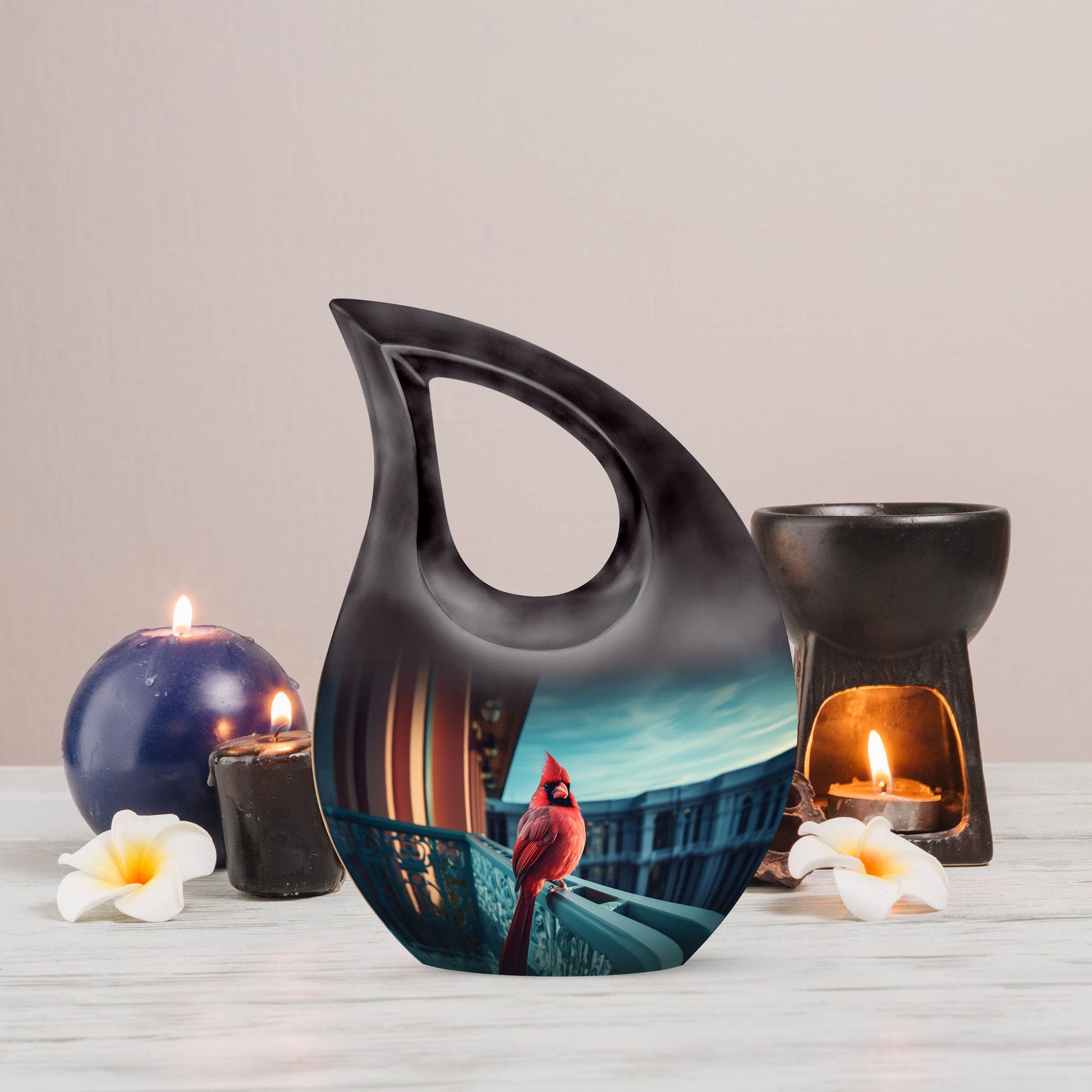 10-inch Cross Drop design Cardinal Bird Urn