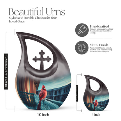 10-inch Cross Drop design Cardinal Bird Urn