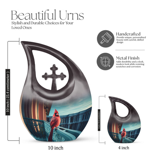 10-inch Cross Drop design Cardinal Bird Urn