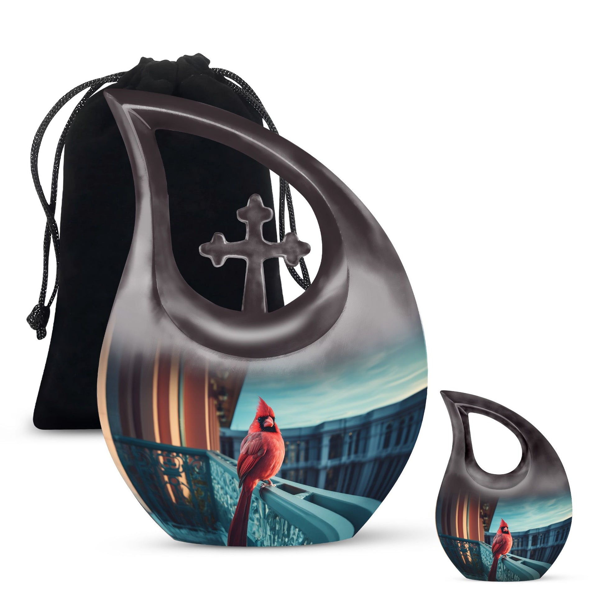 10-inch Cross Drop design Cardinal Bird Urn
