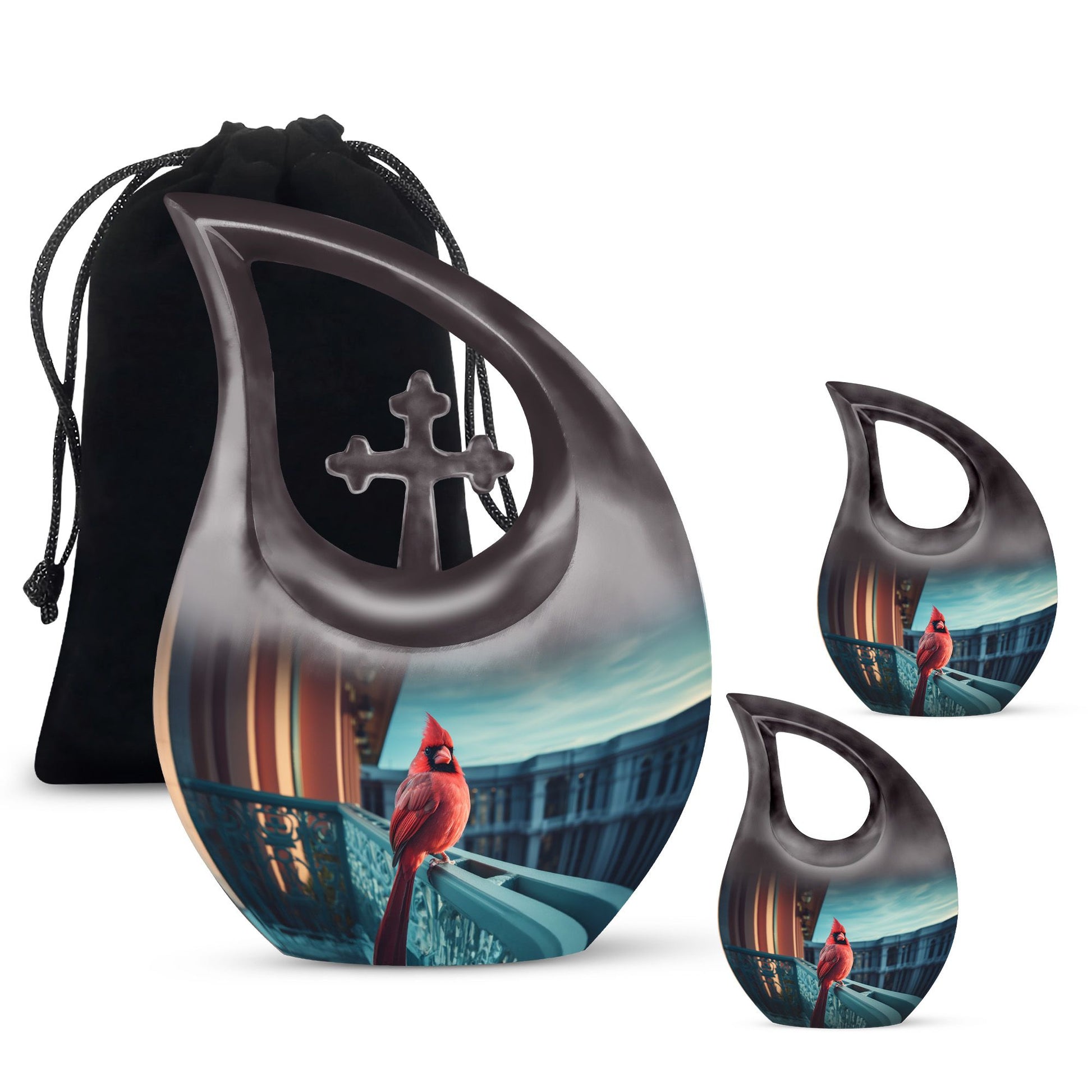 10-inch Cross Drop design Cardinal Bird Urn