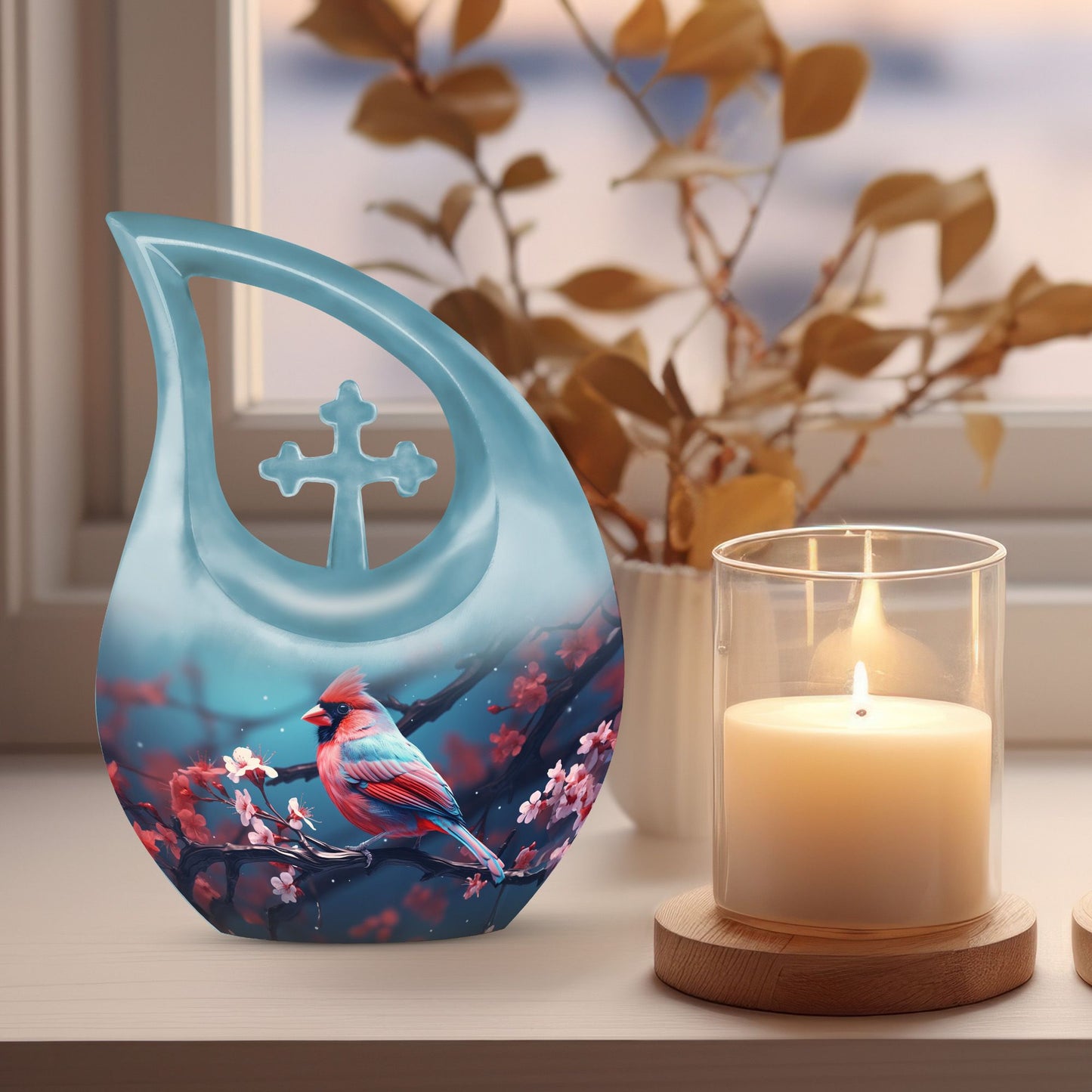 10-inch Cardinal Bird Urn 