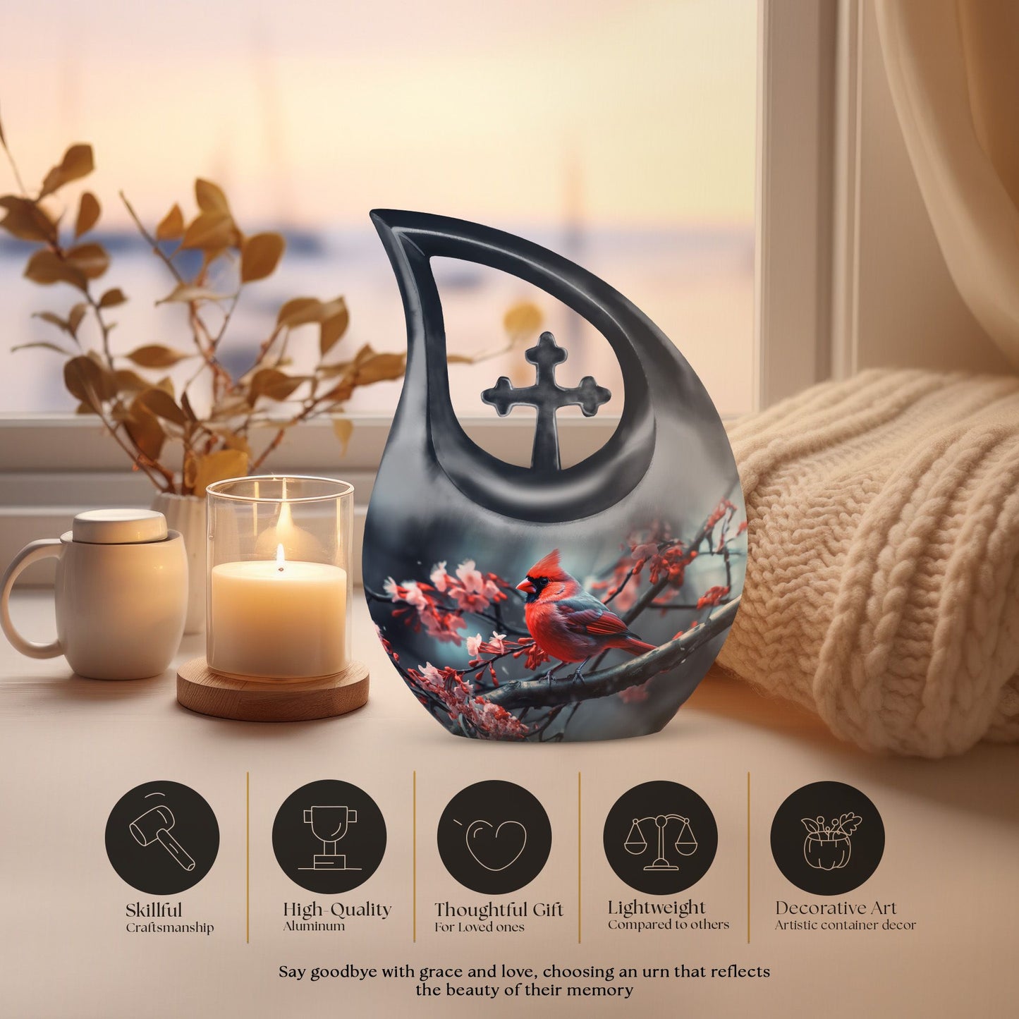 10-inch Cardinal Bird Urn
