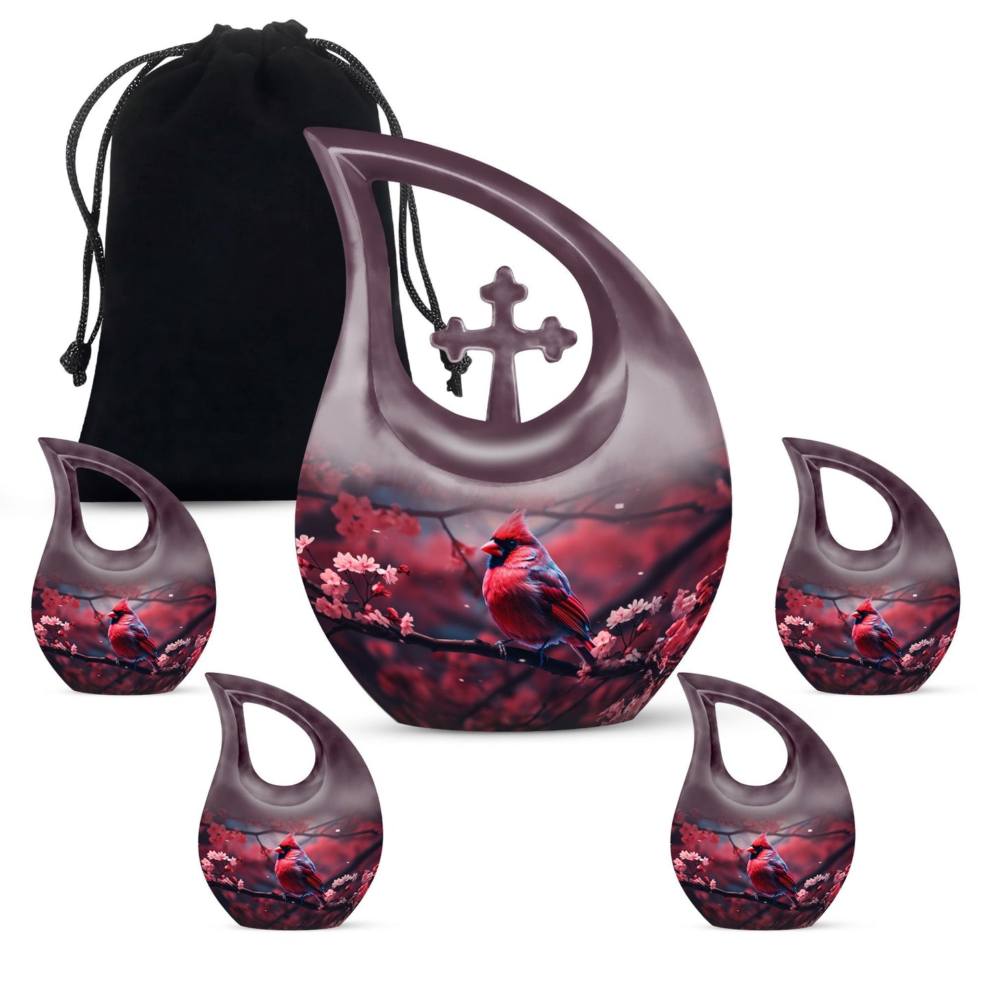 Large 10-inch Cardinal Bird themed memorial urn 