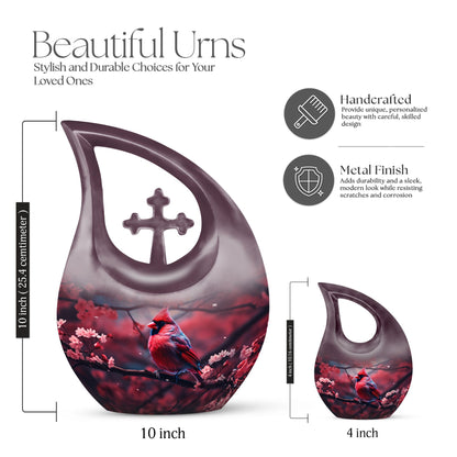 Large 10-inch Cardinal Bird themed memorial urn 