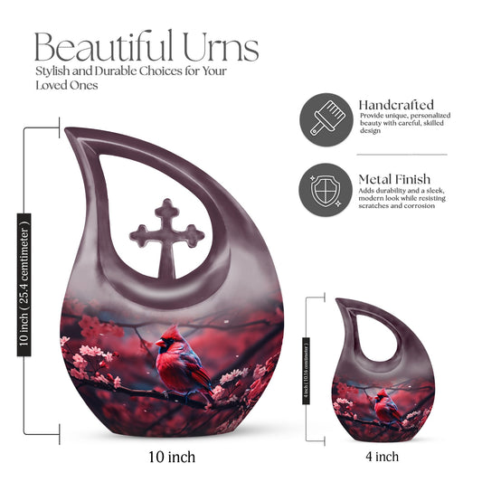 Large 10-inch Cardinal Bird themed memorial urn 