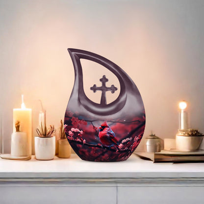 Large 10-inch Cardinal Bird themed memorial urn 