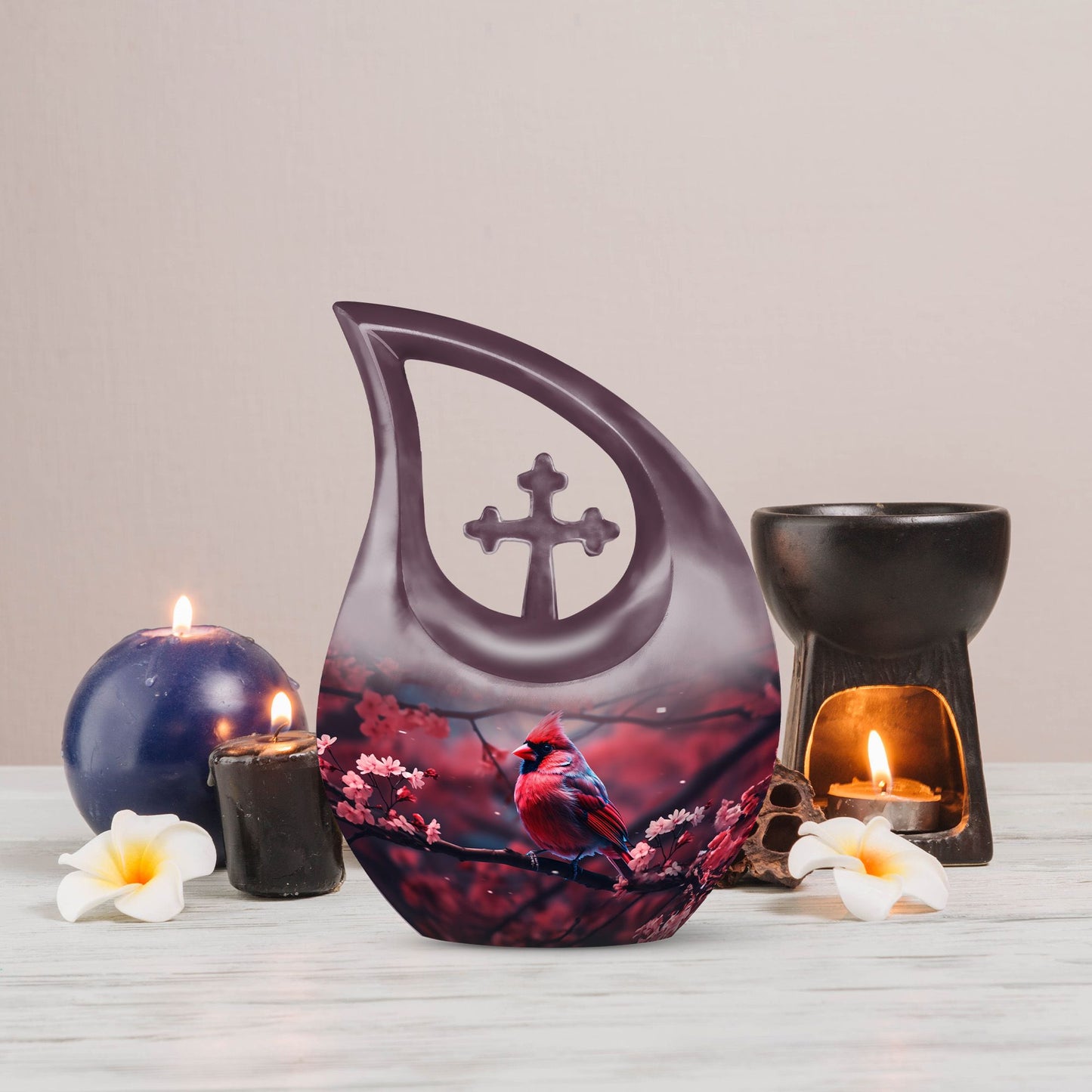 Large 10-inch Cardinal Bird themed memorial urn 