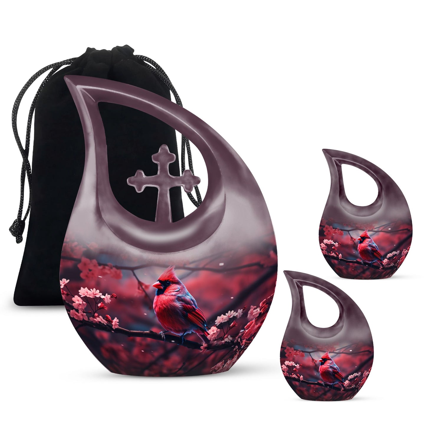 Large 10-inch Cardinal Bird themed memorial urn 