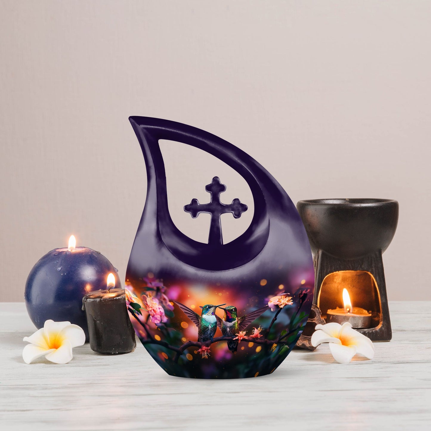 Humming Bird themed Cross Drop urn, 