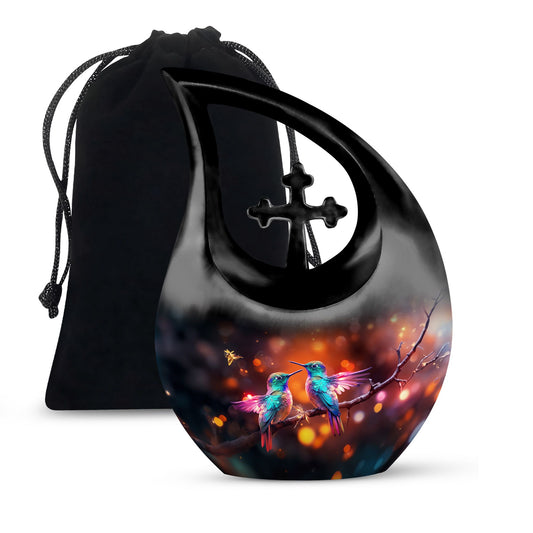 Humming Bird themed Cross Drop Cremation Urn 