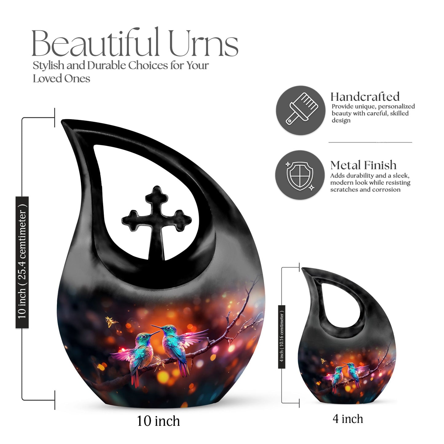 Humming Bird themed Cross Drop Cremation Urn 