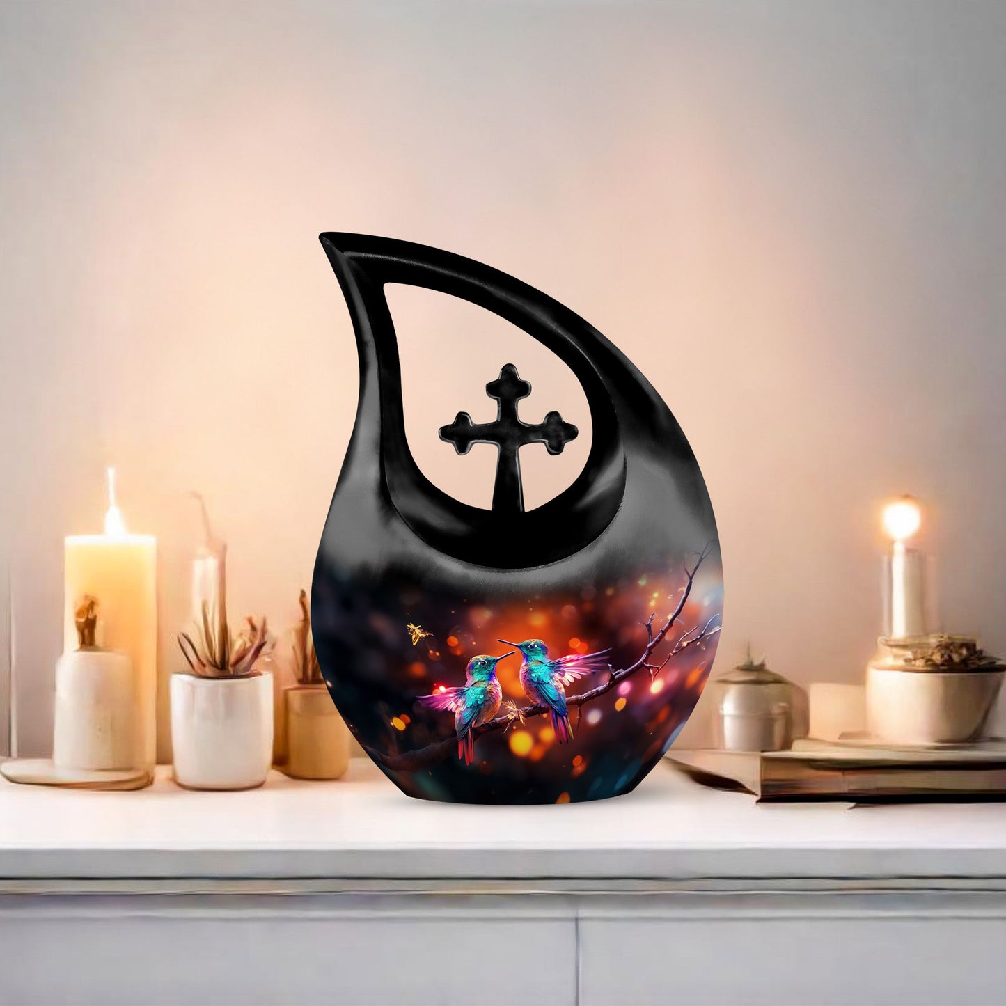 Humming Bird themed Cross Drop Cremation Urn 