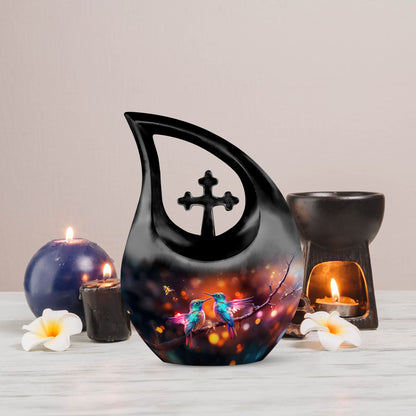 Humming Bird themed Cross Drop Cremation Urn 
