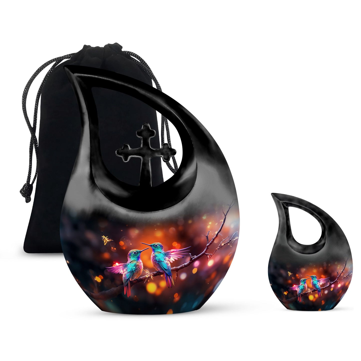 Humming Bird themed Cross Drop Cremation Urn 
