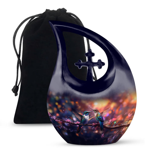10 Inch Cross Drop Humming Bird Urn 