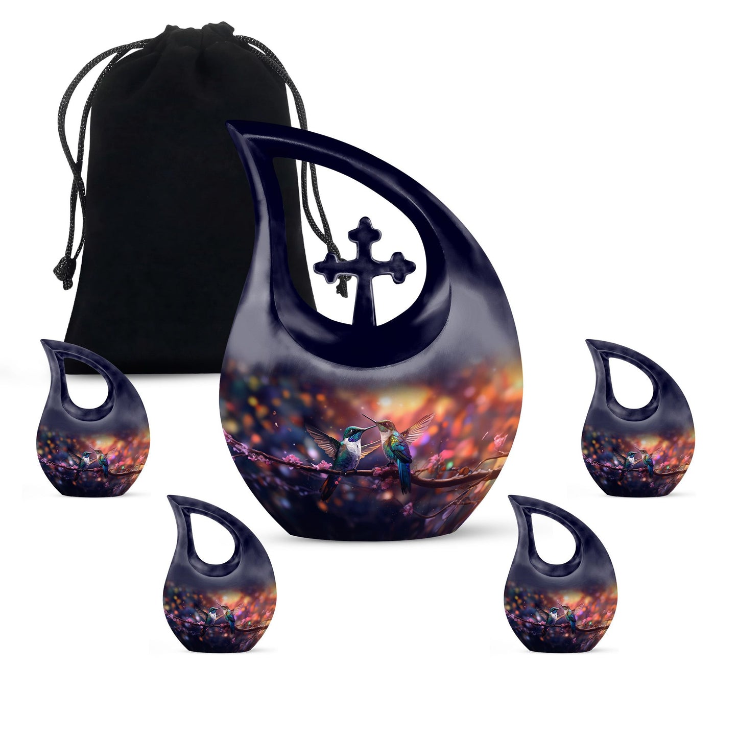 10 Inch Cross Drop Humming Bird Urn 