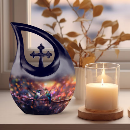 10 Inch Cross Drop Humming Bird Urn 