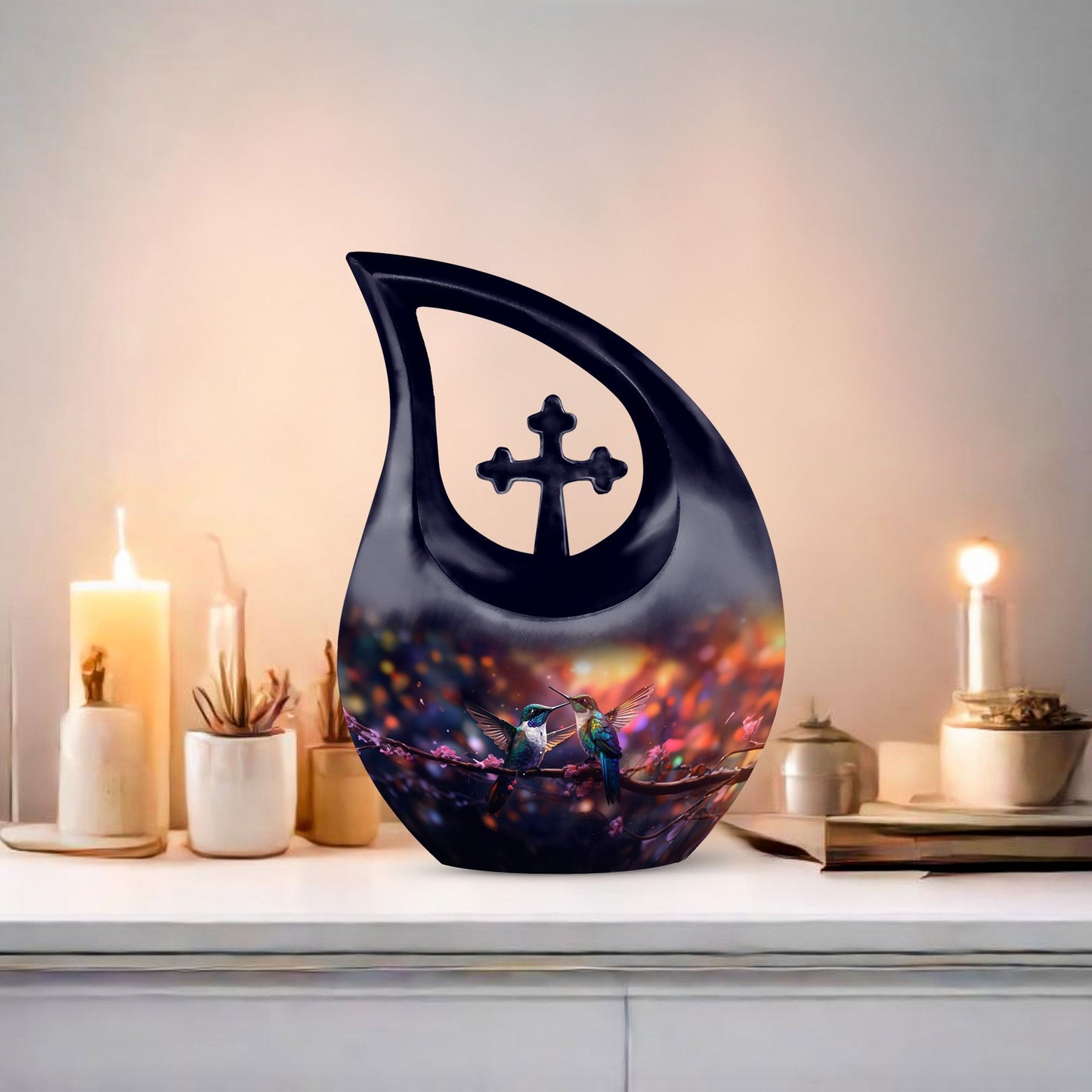10 Inch Cross Drop Humming Bird Urn 