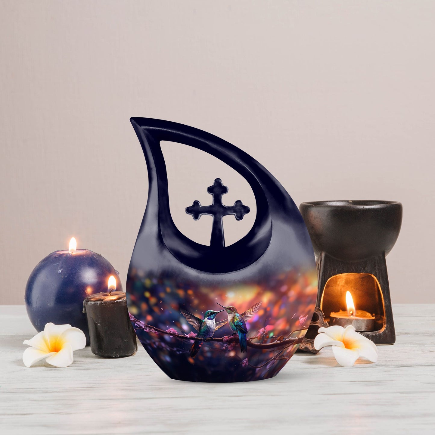10 Inch Cross Drop Humming Bird Urn 