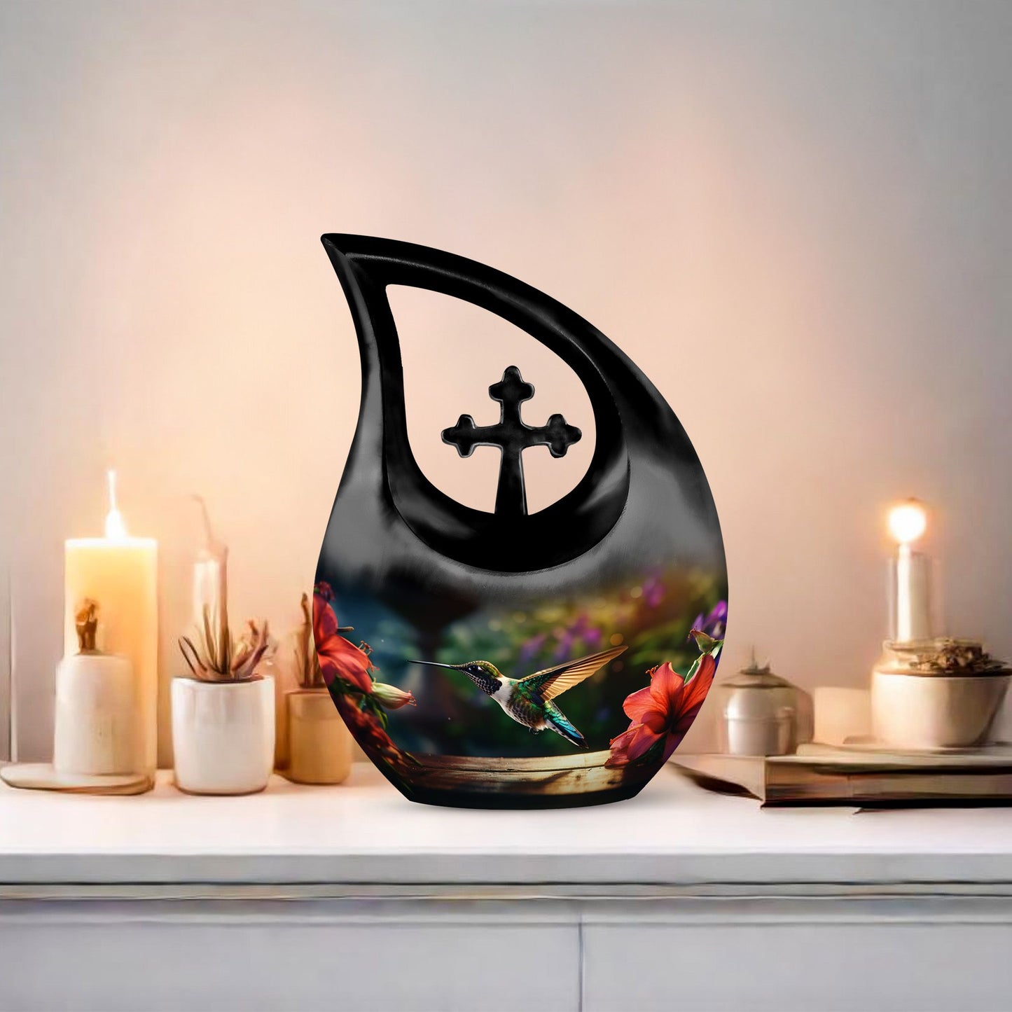 10-inch Wooden Humming Bird Urn 
