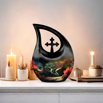 10-inch Wooden Humming Bird Urn 