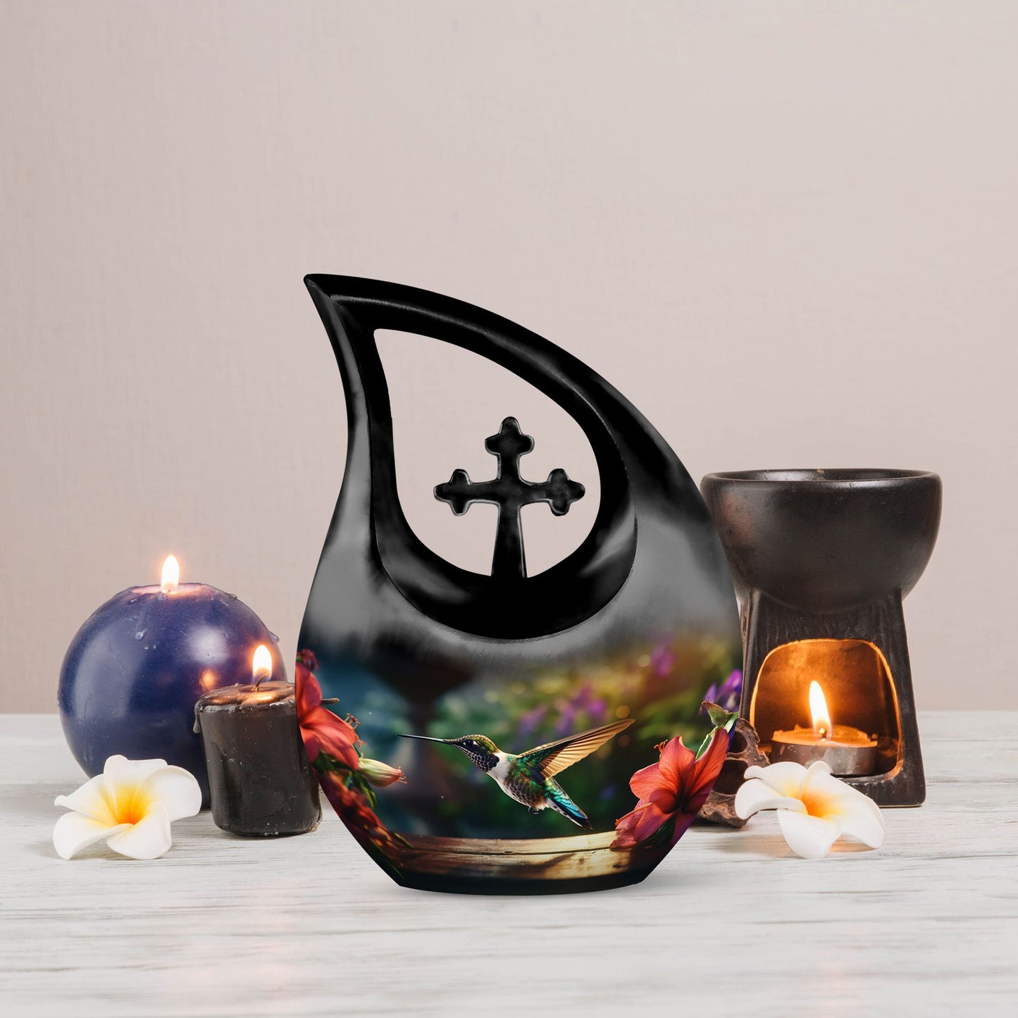 10-inch Wooden Humming Bird Urn 