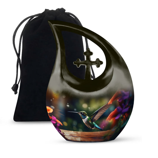 10 Inch Cross Drop Humming Bird Urn