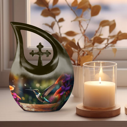 10 Inch Cross Drop Humming Bird Urn